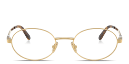 Shop MIU MIU Vertical Logo Oval Eyeglasses in Gold online.