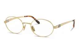 Shop MIU MIU Vertical Logo Oval Eyeglasses in Gold online.