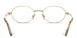 Shop MIU MIU Vertical Logo Oval Eyeglasses in Gold online.