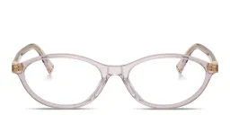 Shop MIU MIU Vertical Logo Oval Eyeglasses in Transparent mauve online.