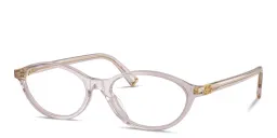 Shop MIU MIU Vertical Logo Oval Eyeglasses in Transparent mauve online.