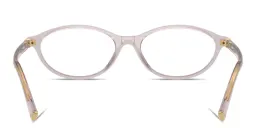 Shop MIU MIU Vertical Logo Oval Eyeglasses in Transparent mauve online.
