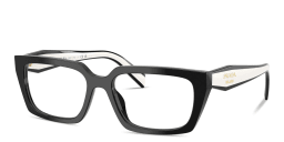 Shop PRADA Logo Print Rectangle Eyeglasses in Black online.