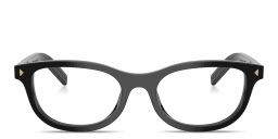 Shop PRADA Logo Signature Oval Eyeglasses in Black online.