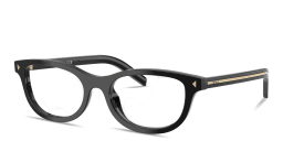 Shop PRADA Logo Signature Oval Eyeglasses in Black online.