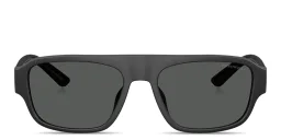 Shop Emporio Armani Eagle Logo Irregular Sunglasses in Rubber Matte Black online.