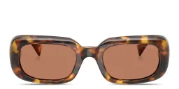 Shop MIU MIU Vertical Logo Rectangle Sunglasses in Honey Havana online.