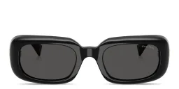Shop MIU MIU Vertical Logo Rectangle Sunglasses in Black online.