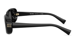 Shop MIU MIU Vertical Logo Rectangle Sunglasses in Black online.