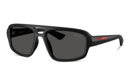 Shop Prada Linea Rossa Logo Signature Irregular Sunglasses in Matte Black online.