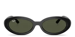 Shop Ray-Ban Embossed Logo Oval Sunglasses in Black online.