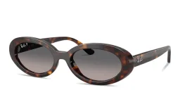 Shop Ray-Ban Embossed Logo Oval Sunglasses in Havana online.