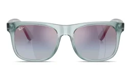 Shop Ray-Ban Junior Justin Kids Square Sunglasses in Transparent Blue online.