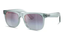 Shop Ray-Ban Junior Justin Kids Square Sunglasses in Transparent Blue online.