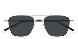 Shop SAINT LAURENT Logo Signature Unisex Pilot Sunglasses in Silver online.