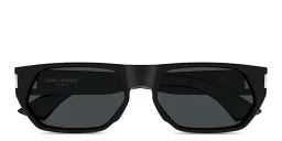 Shop SAINT LAURENT Logo Signature Irregular Sunglasses in Black online.