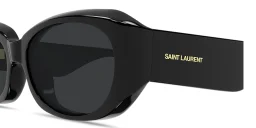 Shop SAINT LAURENT Logo Signature Oval Sunglasses in Black online.