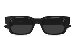 Shop GUCCI Web Rectangle Sunglasses in Shiny Black online.