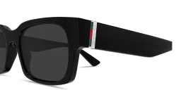 Shop GUCCI Web Rectangle Sunglasses in Shiny Black online.