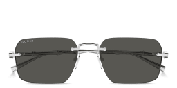 Shop GUCCI Bamboo Rimless Rectangle Sunglasses in Silver online.