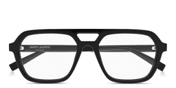 Shop SAINT LAURENT Logo Signature Unisex Wide Rectangle Sunglasses in Solid Black online.