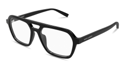 Shop SAINT LAURENT Logo Signature Unisex Wide Rectangle Sunglasses in Solid Black online.