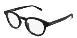Shop SAINT LAURENT Logo Signature Round Eyeglasses in Solid Black online.
