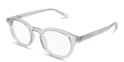 Shop SAINT LAURENT Logo Signature Round Eyeglasses in Transparent Light Grey online.