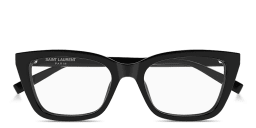 Shop SAINT LAURENT Logo Signature Cat-Eye Eyeglasses in Solid Black online.