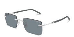 Shop MONTBLANC Meisterstück Rimless Rectangle Sunglasses in Silver online.