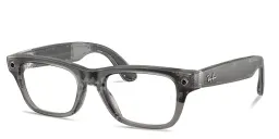 Shop Ray-Ban Meta Blayzer Optics Unisex Rectangle Eyeglasses in Transparent Ice Grey online.