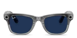 Shop Ray-Ban Meta Wayfarer Transitions® Unisex Square Sunglasses in Shiny Transparent Grey online.