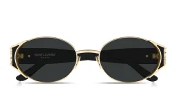 تسوق YSL Logo Oval Sunglasses سان لوران بلون Light Gold أونلاين.