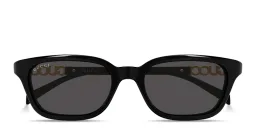 Shop GUCCI Logo Lettering Rectangle Sunglasses in Solid Black online.