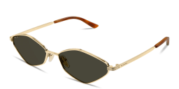 Shop GUCCI Engraved Logo Irregular Sunglasses in Endura Gold online.