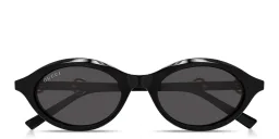 Shop GUCCI Horsebit Oval Sunglasses in Solid Black online.