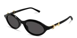 Shop GUCCI Horsebit Oval Sunglasses in Solid Black online.