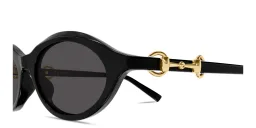 Shop GUCCI Horsebit Oval Sunglasses in Solid Black online.