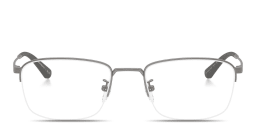 Shop Emporio Armani Engraved Logo Half-Rim Pillow Eyeglasses in Gunmetal online.
