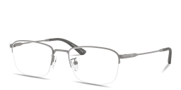 Shop Emporio Armani Engraved Logo Half-Rim Pillow Eyeglasses in Gunmetal online.