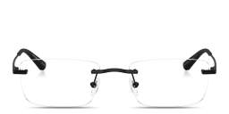 Shop Emporio Armani Engraved Logo Rimless Rectangle Eyeglasses in Black online.