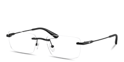 Shop Emporio Armani Engraved Logo Rimless Rectangle Eyeglasses in Black online.
