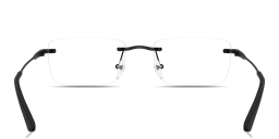 Shop Emporio Armani Engraved Logo Rimless Rectangle Eyeglasses in Black online.