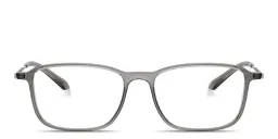 Shop GIORGIO ARMANI Engraved Logo Wide Rectangle Eyeglasses in Transparent Grey online.