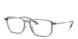 Shop GIORGIO ARMANI Engraved Logo Wide Rectangle Eyeglasses in Transparent Grey online.