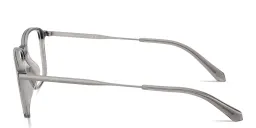 Shop GIORGIO ARMANI Engraved Logo Wide Rectangle Eyeglasses in Transparent Grey online.