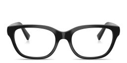 Shop MIU MIU Vertical Logo Square Eyeglasses in Black online.
