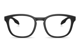 Shop Prada Linea Rossa Logo Lettering Panthos Eyeglasses in Matte Black online.