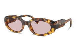 Shop MIU MIU Vertical Logo Oval Sunglasses in Honey Havana online.