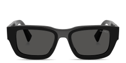Shop MIU MIU Vertical Logo Square Sunglasses in Black online.